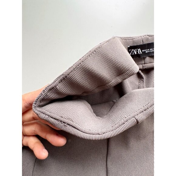 ZARA Grey Taupe Stretch Ribbed Knit Flared Front Hem Slit Pants, Size S - Picture 11 of 15